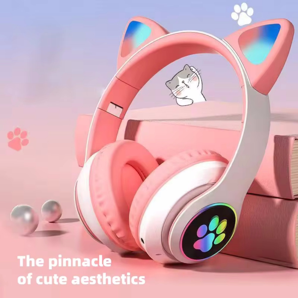 Cat Ear Bluetooth Headset Led - Faltbare kabellose Bluetooth-Kopfhörer, Over-Ear-Kopfhörer, Stereo-LED-Katzenohren-Headset mit