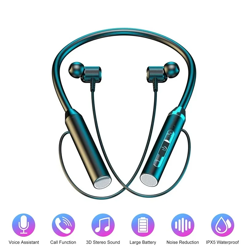 Magnetic Neckband Sports Earphones - 9D Bluetooth-Kopfhörer, kabellose Kopfhörer, magnetische Stereo-Nackenband-Kopfhörer,